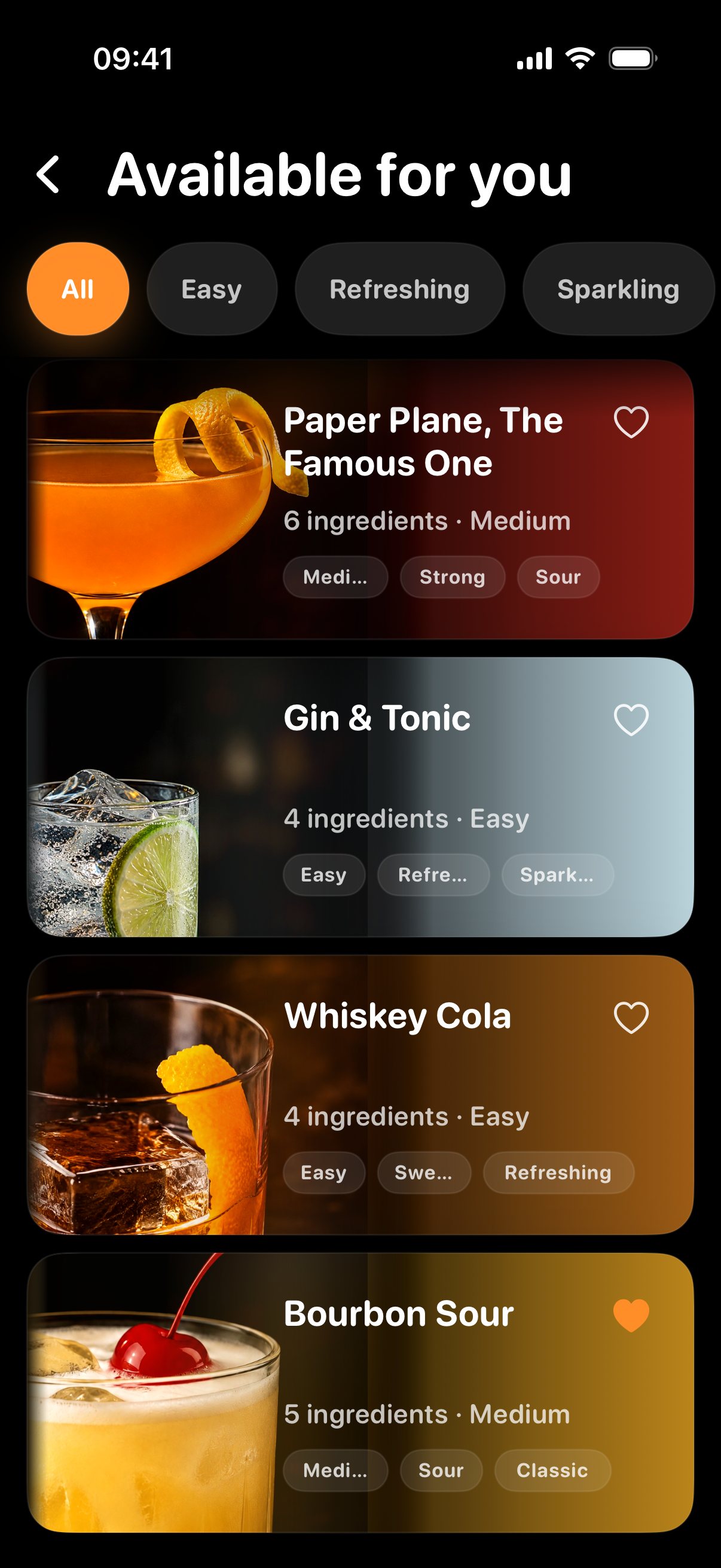 Cocktail recipe instructions screen.